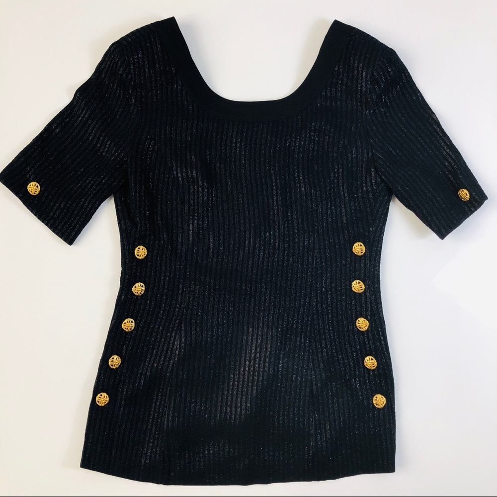 LOUIS Féraud | Vintage Black Blouse Gold Buttons